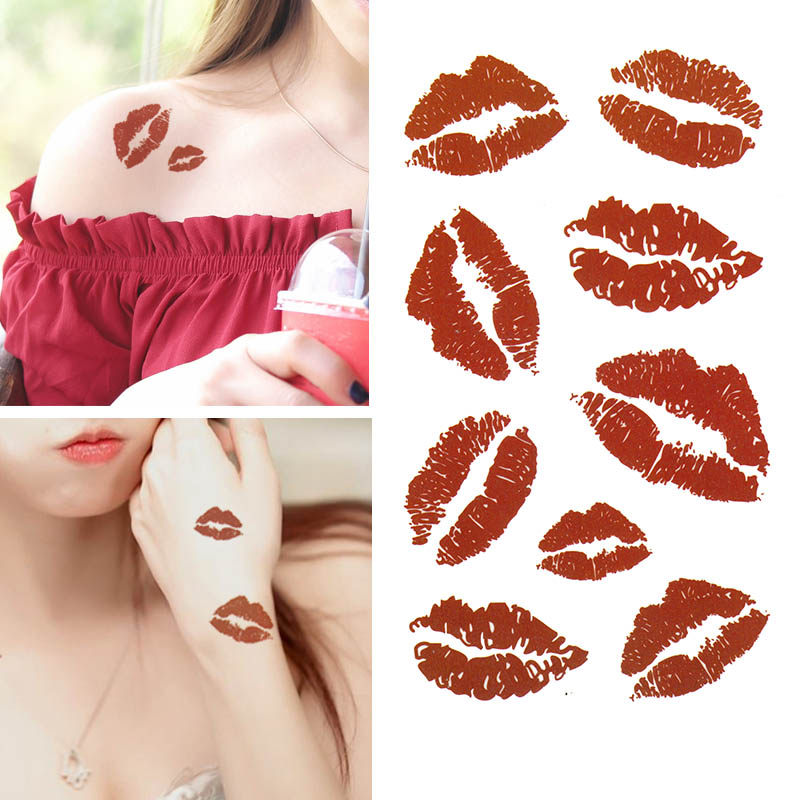 红色唇印纹身贴女生持久防水仿真 口红印图案胸口颈部可洗刺青贴