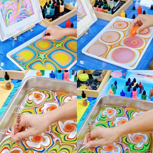 儿童水拓画颜料diy材料包水拓扇子套装水上画画涂鸦湿拓画浮水画
