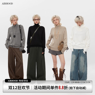 AIRHOOD 2025半高领短款毛衣女秋冬季修身保暖内搭打底纯色针织衫