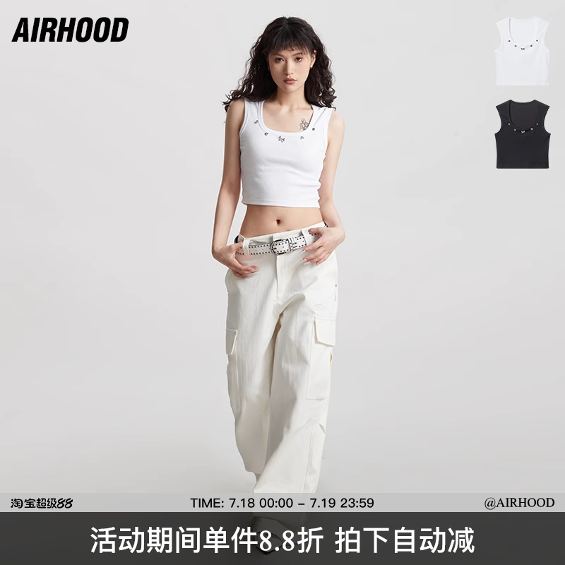 AIRHOOD 辣妹U领短款吊带背心女夏季外穿设计感修身白色无袖上衣