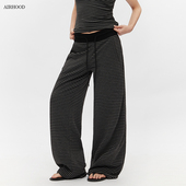 女直筒垂感阔腿运动长裤 AIRHOOD 秋冬加绒加厚条纹慵懒宽松休闲裤