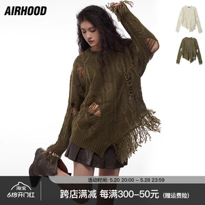 AIRHOOD 美式秋废土风镂空破洞毛衣女设计感不规则宽松慵懒针织衫