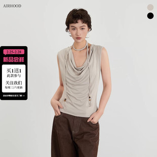 AIRHOOD 美式2026辣妹荡领无袖T恤女夏季设计感复古荡领背心上衣