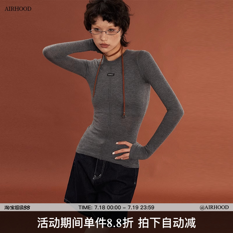 AIRHOOD 2025秋冬季新款修身打底长袖t恤女ins圆领内搭长袖针织衫