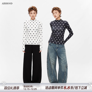 波点满印长袖 新款 T恤女正肩内搭打底辣妹上衣 2025春秋季 AIRHOOD