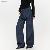 女高腰显瘦直筒宽松牛仔长裤 AIRHOOD 百搭休闲裤 美式 2025秋冬新款