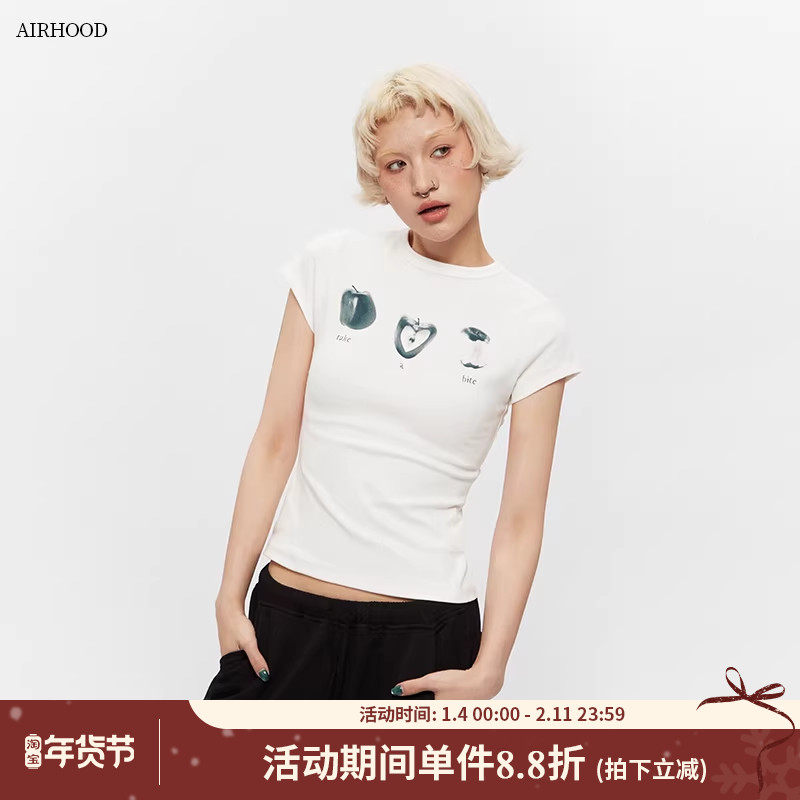 AIRHOOD 修身显瘦苹果正肩T恤女2025夏季新款短款甜辣妹短袖上衣,女装/女士精品,T恤,淘宝优惠券,粉丝福利购,淘宝优惠卷