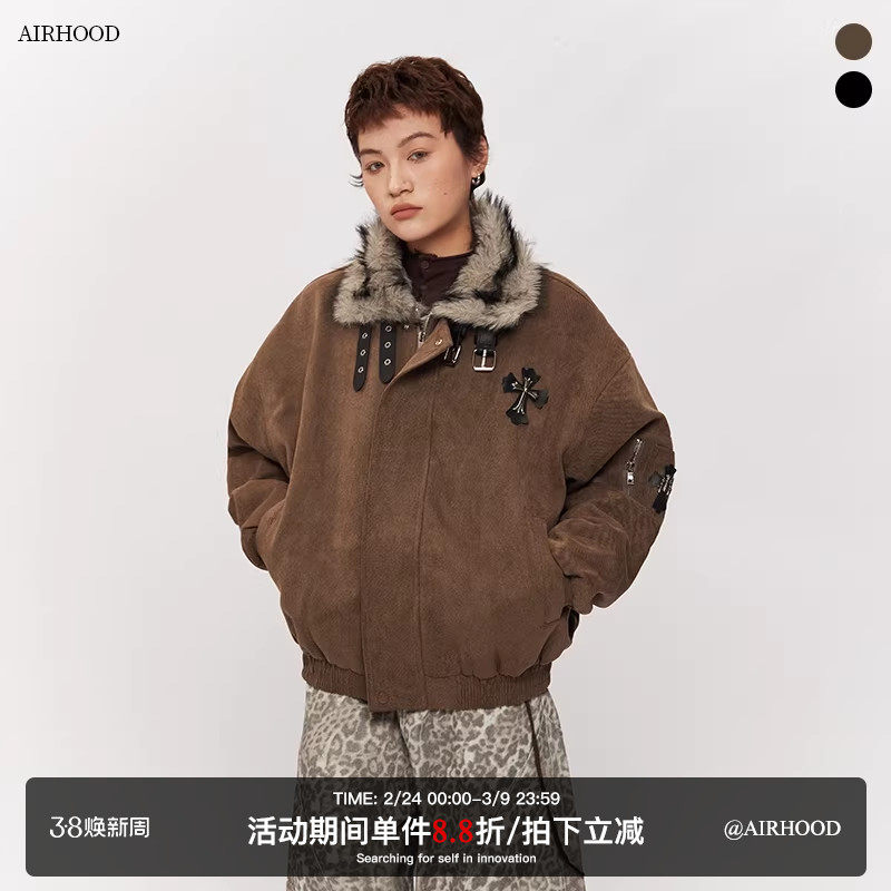 AIRHOOD 美拉德毛领翻领夹克棉服男女夹棉复古情侣保暖加厚外套冬