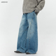女直筒宽松水洗复古牛仔裤 2025秋冬情侣弯刀型阔腿裤 美式 AIRHOOD