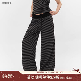 AIRHOOD 秋冬加绒加厚条纹慵懒宽松休闲裤女直筒垂感阔腿运动长裤