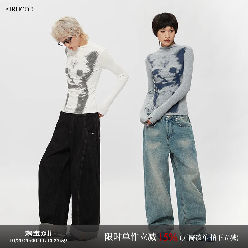 AIRHOOD 2026美式春秋季修身正肩长袖t恤半高领内搭打底衫上衣女