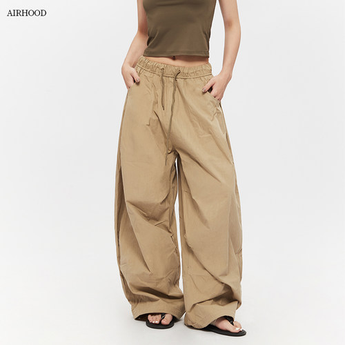 AIRHOOD 美式夏季复古宽松弯刀夏季薄款休闲裤束脚阔腿褶皱长裤女