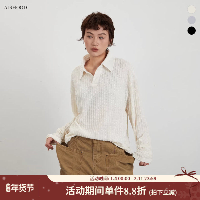 AIRHOOD 2025秋冬季老钱风POLO衫女宽松高级感休闲简约长袖上衣男,女装/女士精品,POLO衫,淘宝优惠券,粉丝福利购,淘宝优惠卷