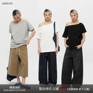 AIRHOOD 2026夏季新款辣妹一字领设计上衣女露肩小众斜肩短袖T恤