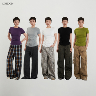 T恤女百搭多色修身 AIRHOOD 短袖 美式 显瘦圆领正肩上衣ins 2026夏季