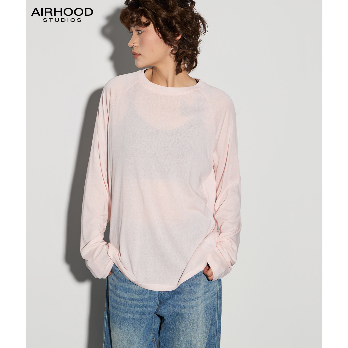 AIRHOOD 莱赛尔圆领长袖T恤女宽松显瘦插肩袖防晒薄款罩衫上衣夏图片