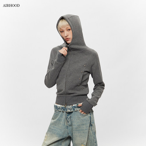 AIRHOOD 美式双头拉链开衫修身连帽卫衣女2025秋季小个子短款外套