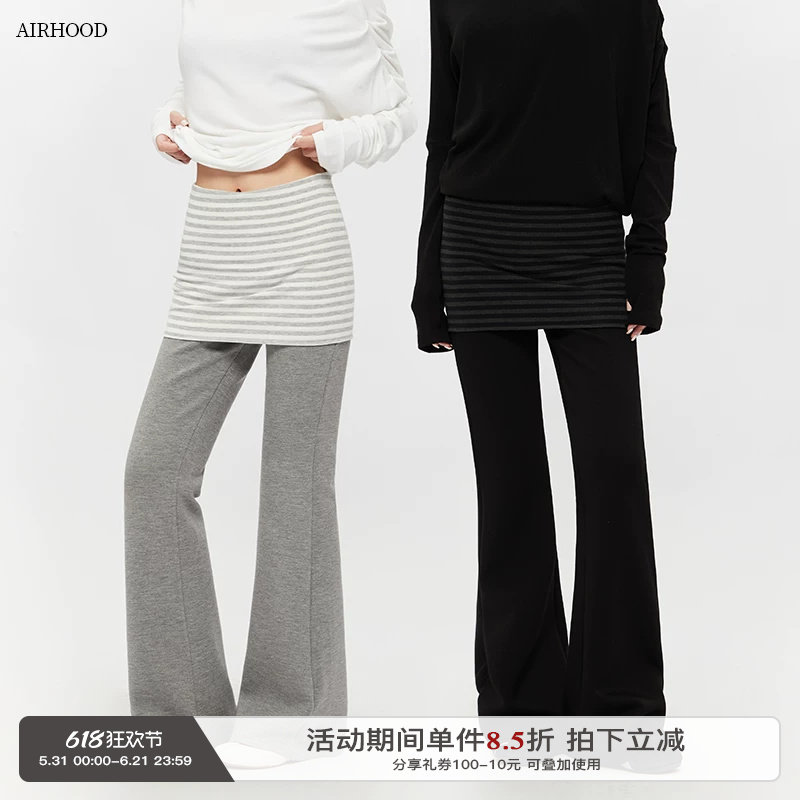AIRHOOD 春夏运动瑜伽屁帘休闲裤女修身假两件加绒加厚微喇叭裤子