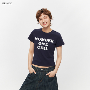 美式 T恤女2025夏季 AIRHOOD 字母印花短袖 上衣 修身 显瘦正肩短款