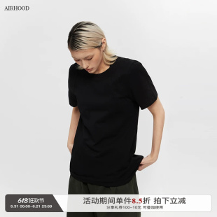 AIRHOOD 硬挺百搭高级感修身显瘦上衣女正肩纯色夏季圆领短袖T恤