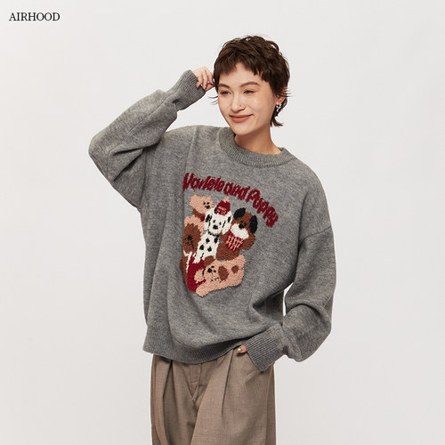 AIRHOOD 秋冬季美式休闲圆领针织衫男女宽松复古套头慵懒情侣毛衣