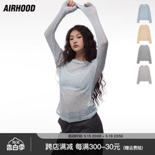 AIRHOOD 欧美薄款网纱冰丝长袖t恤女透气宽松休闲运动辣妹上衣夏