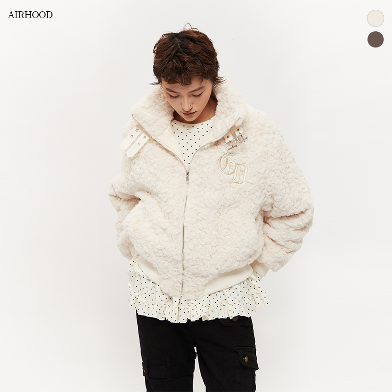 AIRHOOD 2025冬季美式复古羊羔毛立领棉服女宽松bf风加厚保暖外套