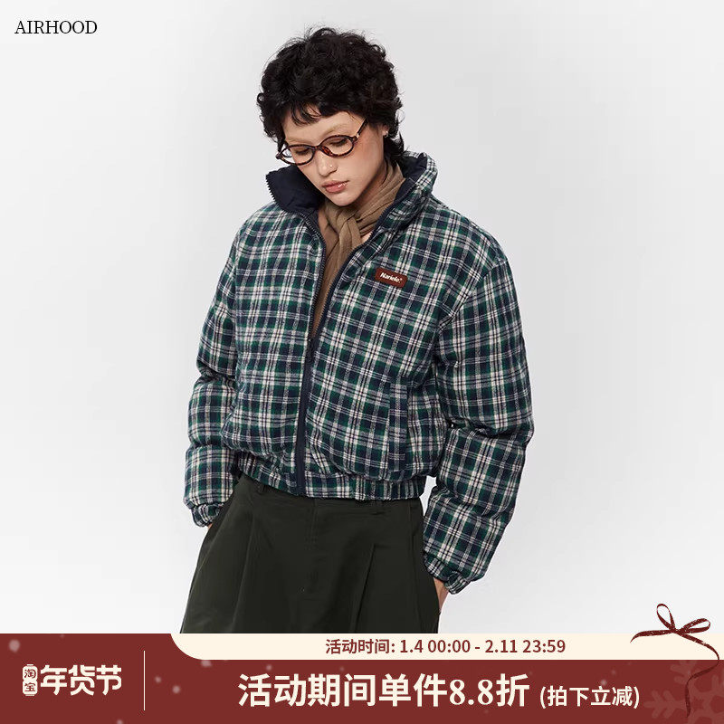 AIRHOOD 2025冬季两面穿棉衣加厚保暖棉服外套女格子短款面包服潮,女装/女士精品,棉衣/棉服,淘宝优惠券,粉丝福利购,淘宝优惠卷