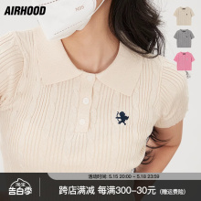 AIRHOOD短款针织衫毛衣修身上衣女夏季翻领polo衫甜辣线衣短袖t恤