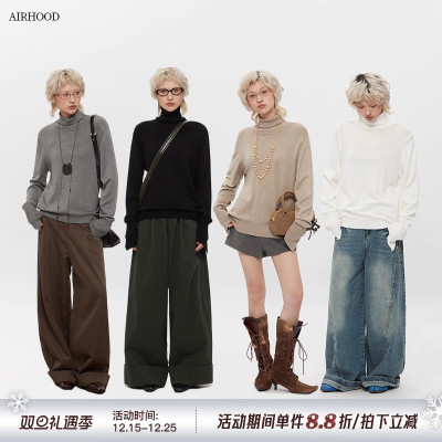 AIRHOOD 2025半高领短款毛衣女秋冬季修身保暖内搭打底纯色针织衫