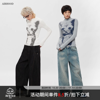 AIRHOOD 2025美式春秋季修身正肩长袖t恤半高领内搭打底衫上衣女