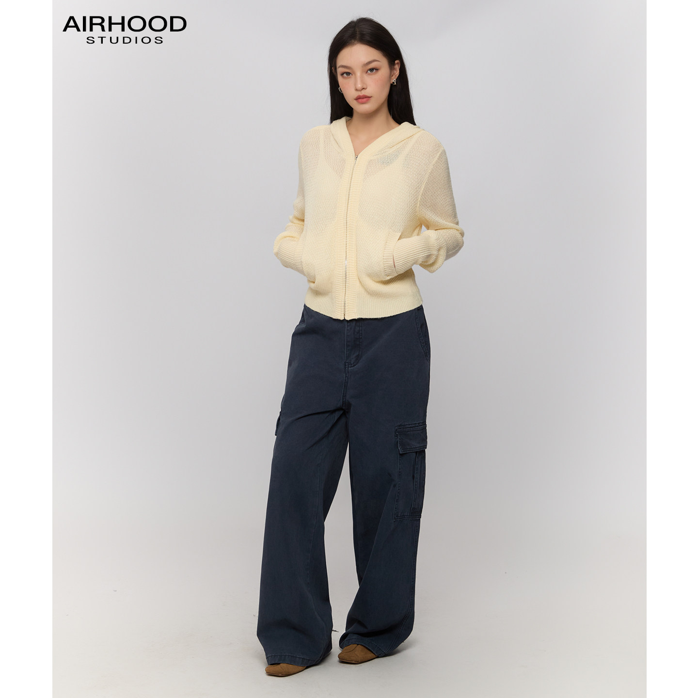 AIRHOOD 慵懒连帽拉链针织开衫女薄款微透宽松毛衣外套高级感罩衫图片