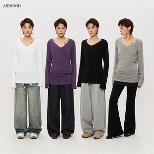 T恤女修身 极简风V领长袖 显瘦内搭打底纯色上衣 2025秋冬季 AIRHOOD