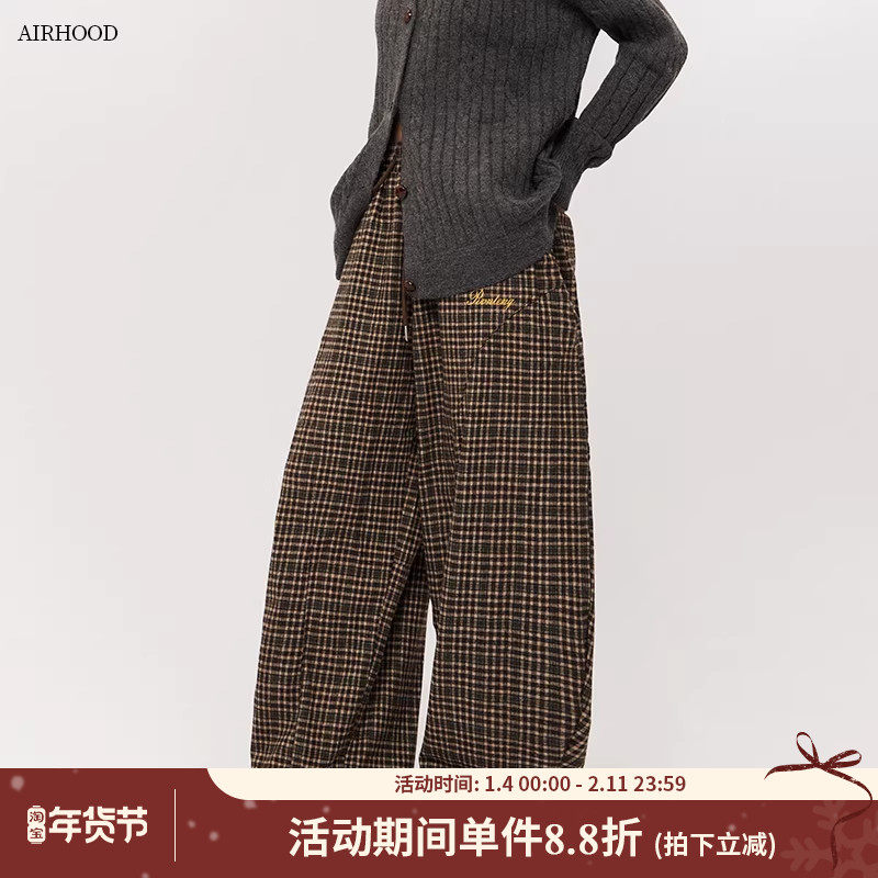 AIRHOOD 2025秋冬季美式复古格子休闲裤女宽松慵懒风阔腿情侣裤子,女装/女士精品,休闲裤,淘宝优惠券,粉丝福利购,淘宝优惠卷