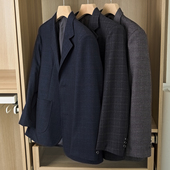 爷爷商务休闲西装 格纹宽松中老年人便西男装 爸爸单西外套 新款 秋季