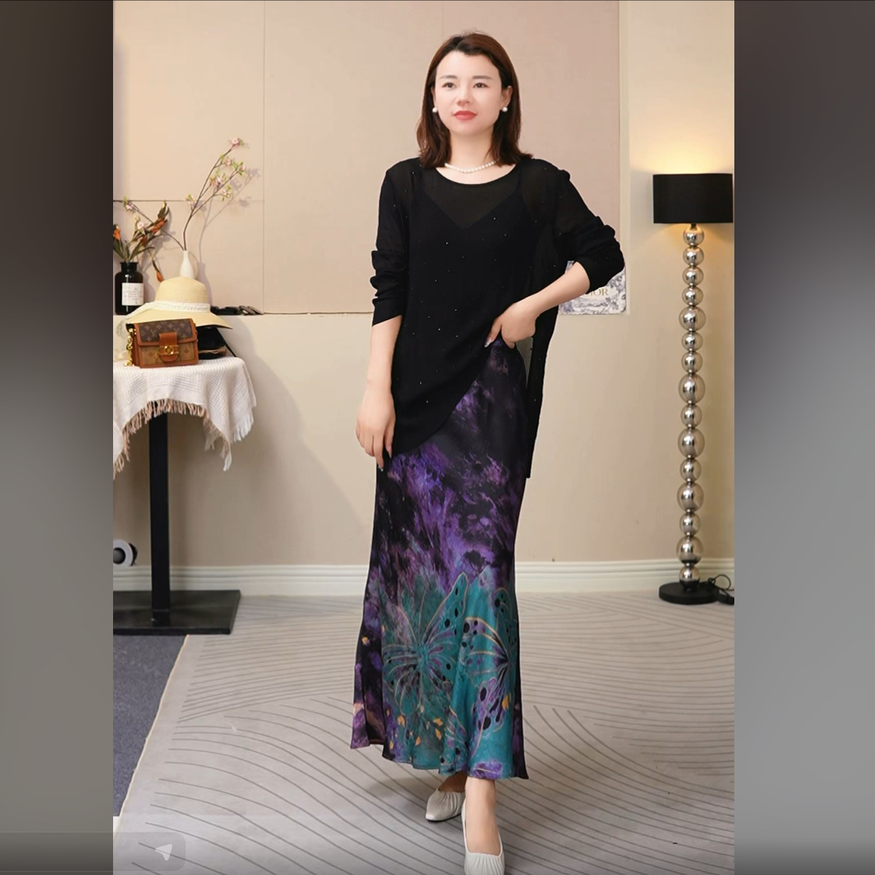 夏时髦】两面可穿！女士高腰油画印花半身裙修身长裙