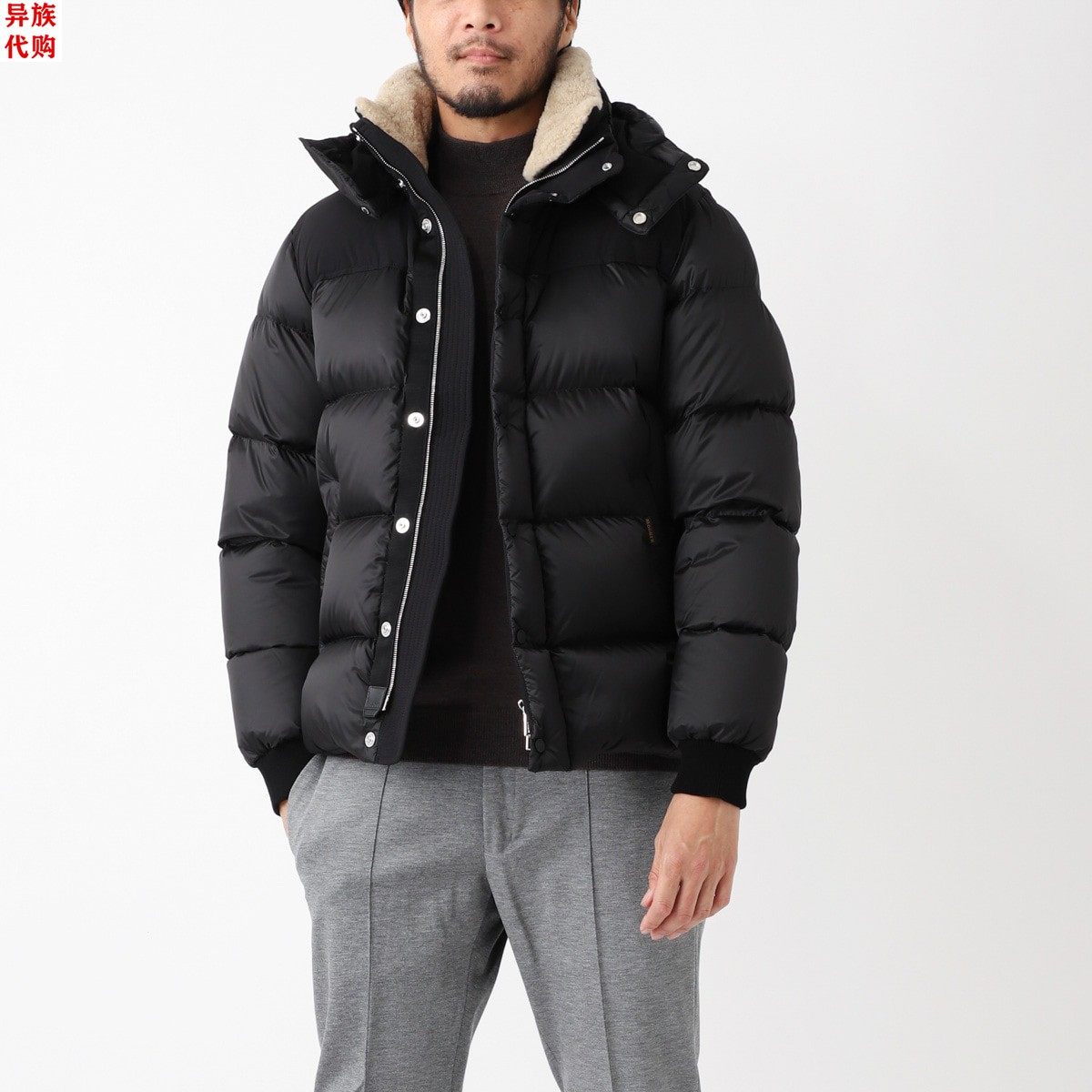 异族日本代购 意大利MOORER 2024冬男防寒羊毛领脱卸帽鹅绒羽绒服