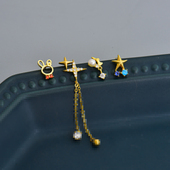 韩国10K黄金耳钉女 珍珠兔子螺纹耳饰通体K金睡觉不用摘单只