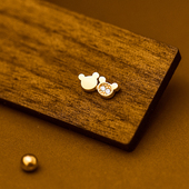 韩国时尚 10K黄金耳钉女 镶钻小熊螺纹螺丝耳饰通体K金养耳洞单只