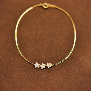 韩国时尚14K黄金手链女 气质百搭小清新镶钻五角星侧身彩金手饰