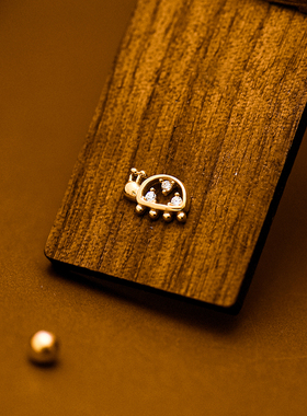 韩国时尚10K黄金耳钉女 镶钻乌龟螺纹螺丝耳饰通体K金养耳洞单只