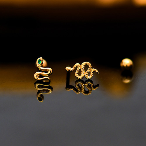 innore10k金镶钻蛇形螺纹耳钉