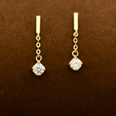 潮个性 韩国流行10K 14K黄金耳钉女简约新款 光面一字锆石彩金耳饰