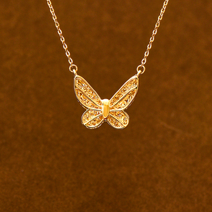 韩国时尚 轻奢百搭小众镂空蝴蝶设计彩金锁骨链 纯14K黄金项链女