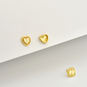 韩国流行10K黄金耳钉女 爱心方形螺纹耳饰通体K金睡觉不用摘单只