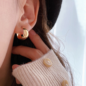 韩国流行10K黄金耳环女ins宽光面弧形彩金耳饰宋慧乔款 时尚 耳圈爆