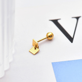 韩国10K黄金耳钉女 几何小方形螺纹耳饰通体K金睡觉不用摘单只