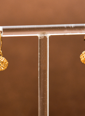 高级韩国流行流行10K 14K金耳环耳钩 镂空切面圆球耳钉 闪爆款