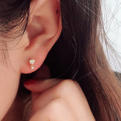 韩国流行韩国14K 10K黄金耳钉女 米珠锆石爱心螺纹螺丝耳钉女单只