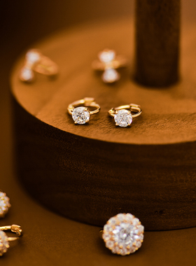 韩国14K10K金黄金耳骨环耳环耳扣ins简约百搭钻耳圈韩剧明星闪钻